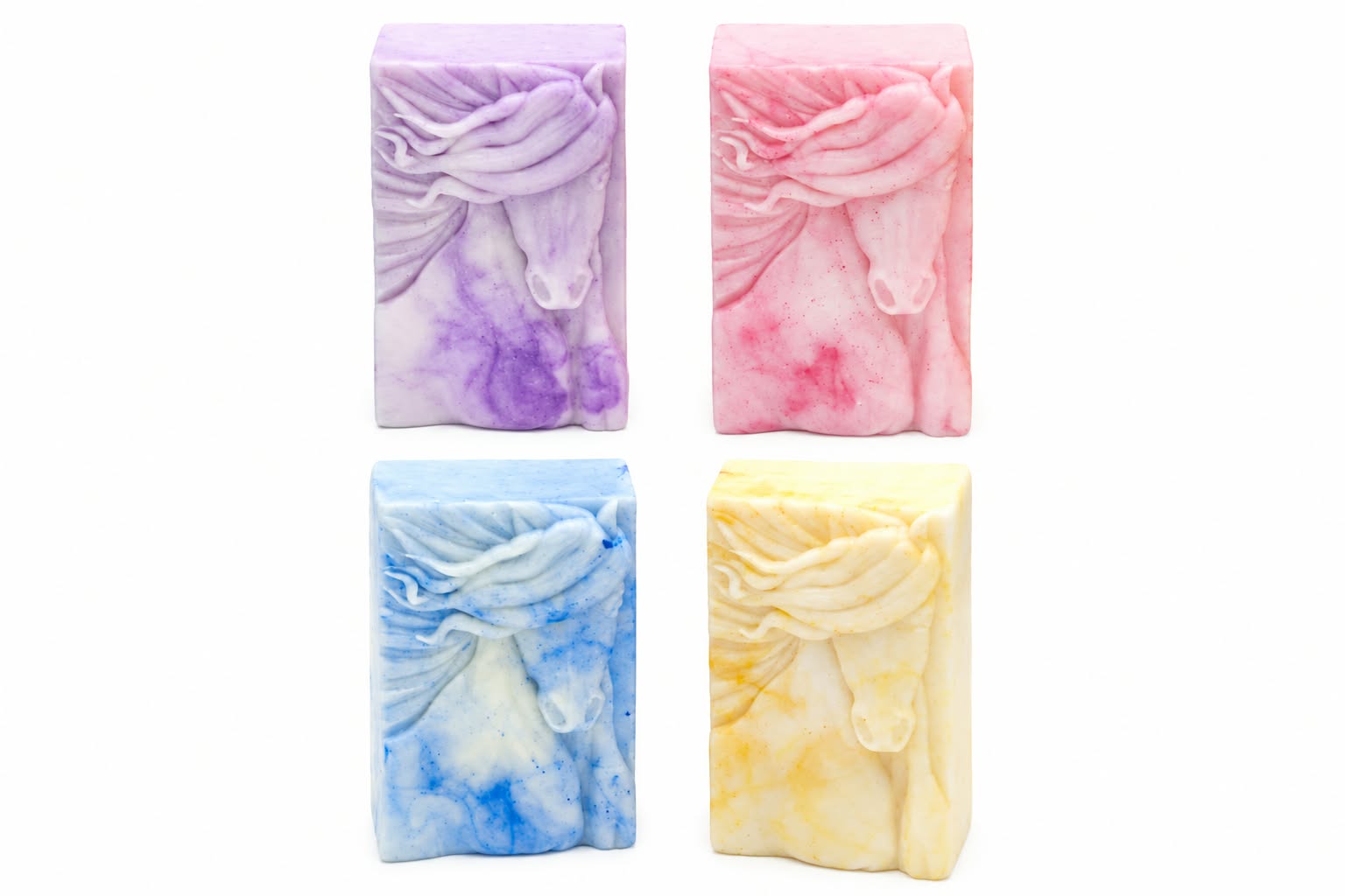 Set of 4 bars of rectangle soaps with a horse head on them.