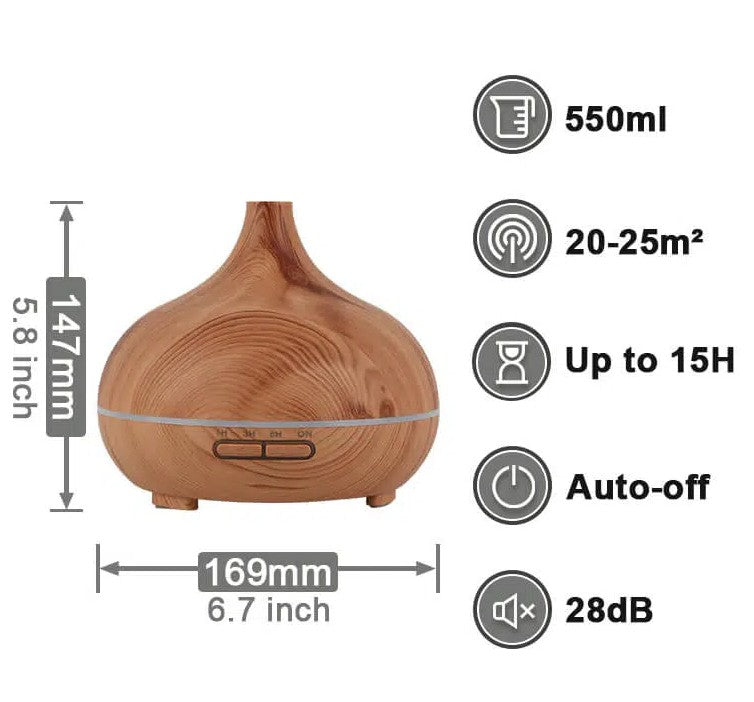 Wood Grain Ultrasonic Essential Oil Diffuser/ short - Ranch Life Naturals