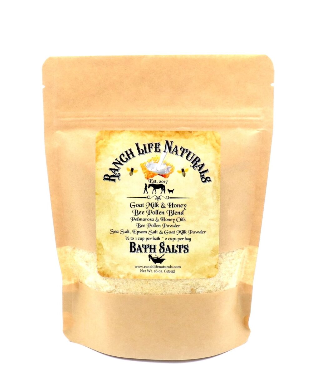 Bath Salts ~ Goat Milk & Honey Bee Pollen Blend ~ 16 oz.